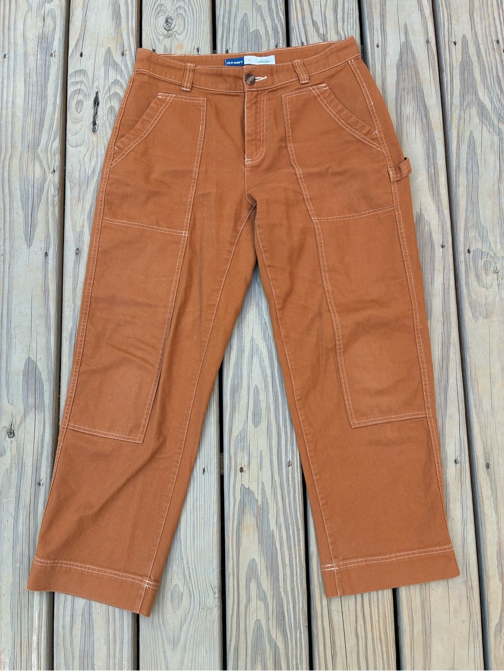 Old Navy Women's High Rise Carpenter Pants in Rust Orange